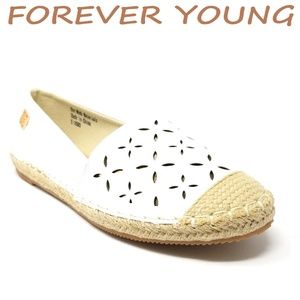 Women Patterned Espadrille Flats, E-2603, White